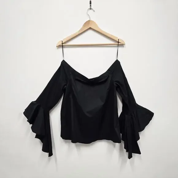 1. STATE Black Off the Shoulder Bell Sleeve Blouse Size M Flowy Boho Chic - Picture 2 of 7